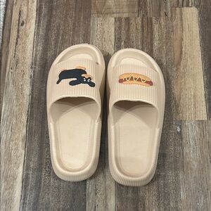 Beige Slide Sandals with Fun Design